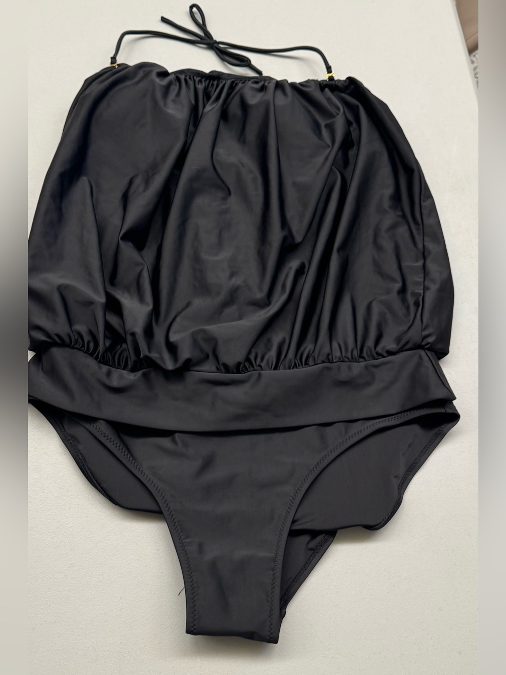 Woman’s Black Ruched One-Piece Summer Swimsuit